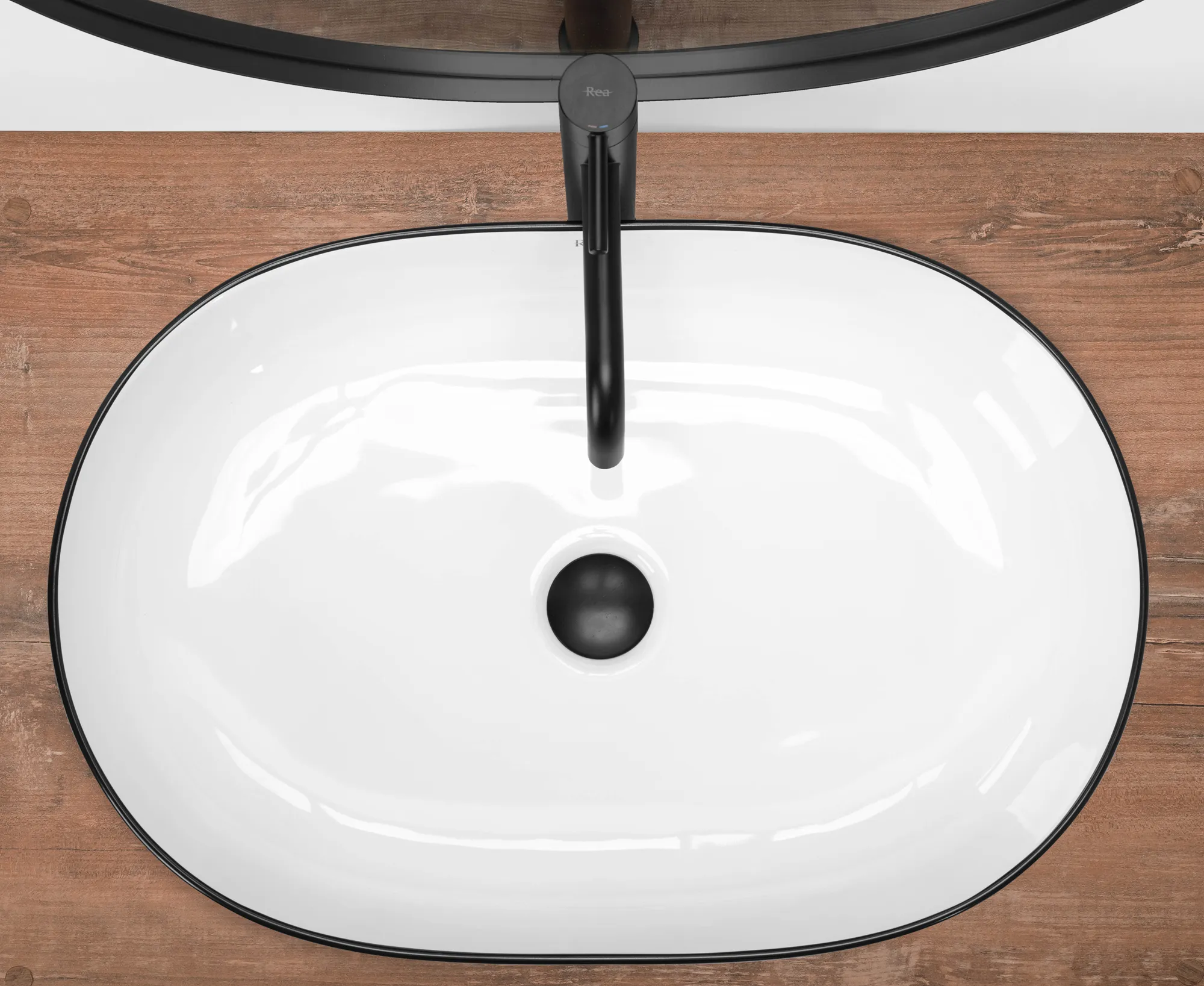 Lavoar baie pe blat formă semiovală lungime 60 cm culoare alb/negru model Cleo White Black [5]