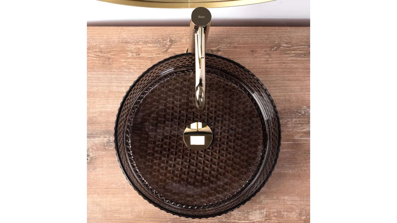 Lavoar pe blat formă rotundă lungime 36 cm finisaj fumuriu model Cristal Black [6]
