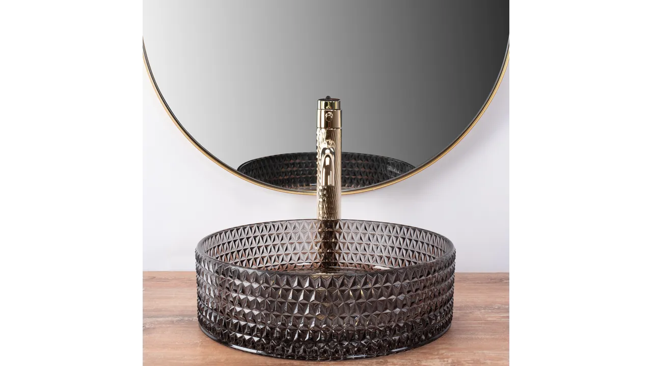 Lavoar pe blat formă rotundă lungime 36 cm finisaj fumuriu model Cristal Black [5]