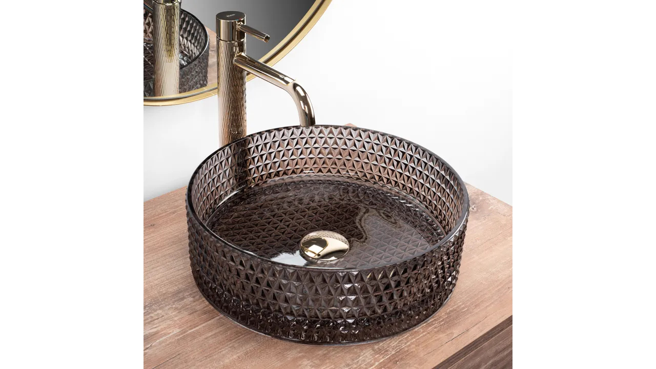 Lavoar pe blat formă rotundă lungime 36 cm finisaj fumuriu model Cristal Black [2]