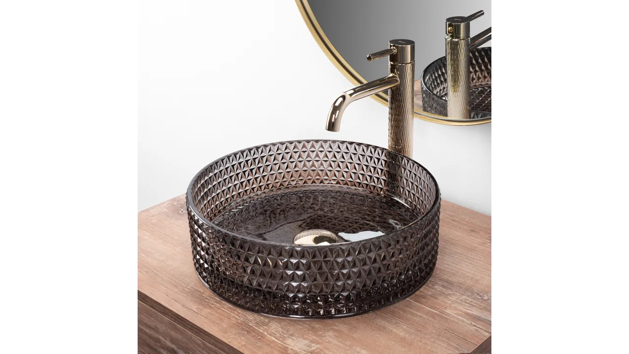 Lavoar pe blat formă rotundă lungime 36 cm finisaj fumuriu model Cristal Black [3]