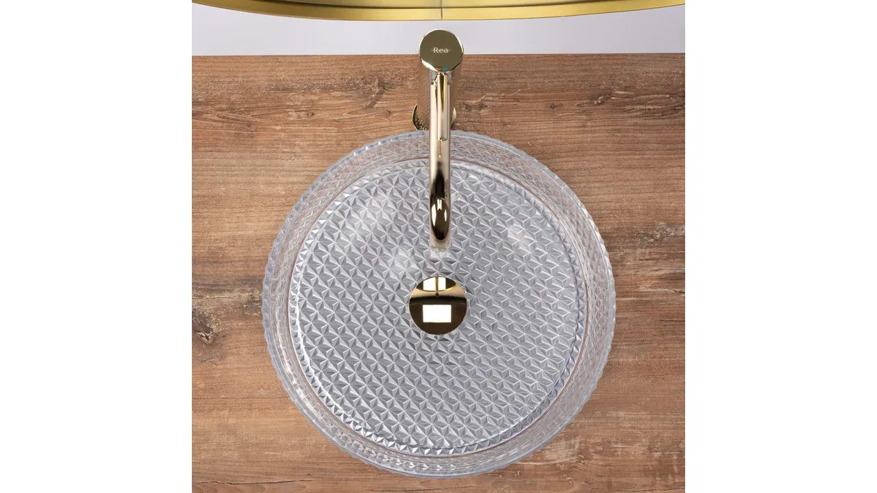 Lavoar baie pe blat formă rotundă lungime 35.5 cm finisaj transparent model Cristal Transparent [13]