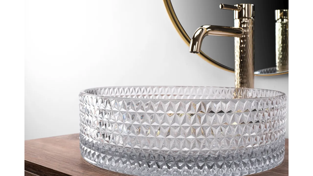 Lavoar baie pe blat formă rotundă lungime 35.5 cm finisaj transparent model Cristal Transparent [11]