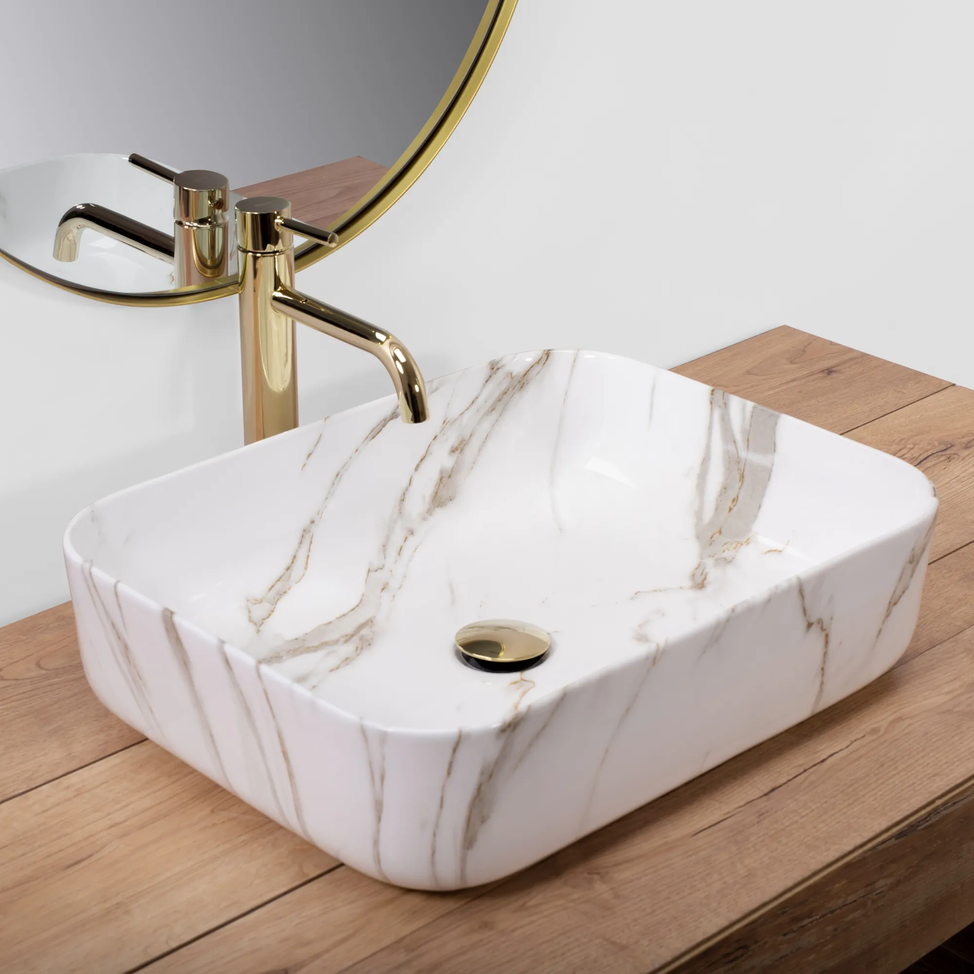 Lavoar baie pe blat formă dreptunghiulară lungime 55 cm culoare alb model Demi Aiax Shiny [2]