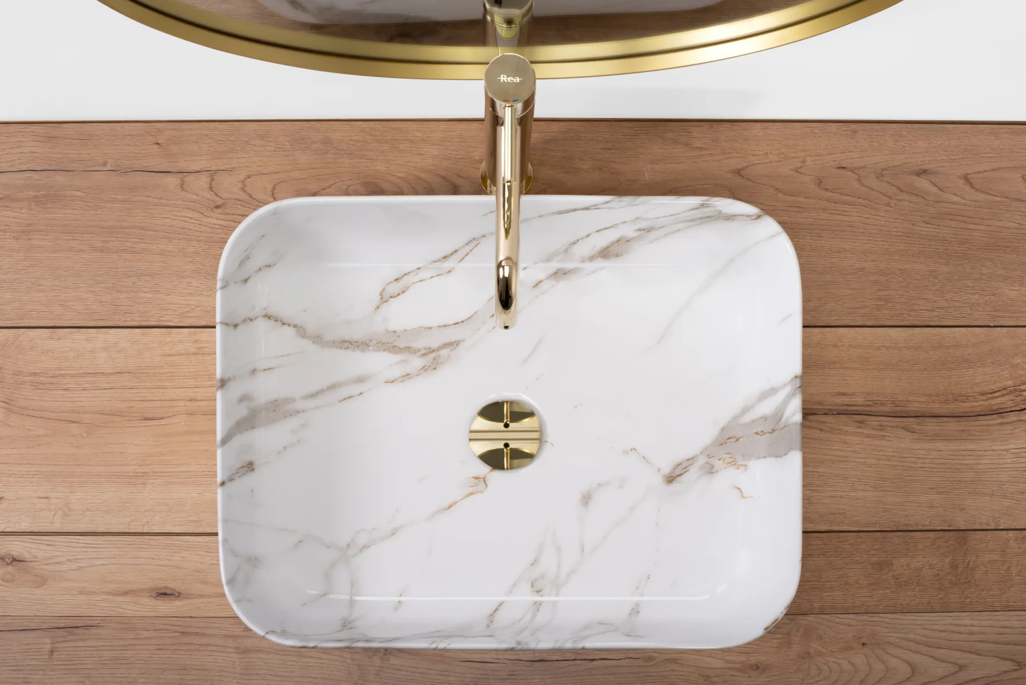 Lavoar baie pe blat formă dreptunghiulară lungime 55 cm culoare alb model Demi Aiax Shiny [4]