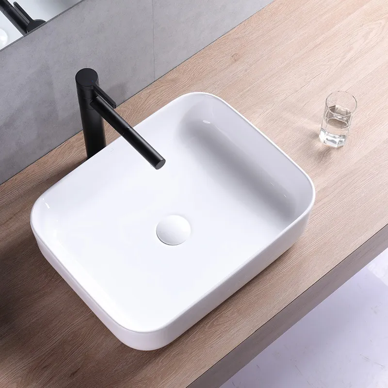 Lavoar baie pe blat formă dreptunghiulară lungime 51 cm culoare alb model Demi Slim [2]