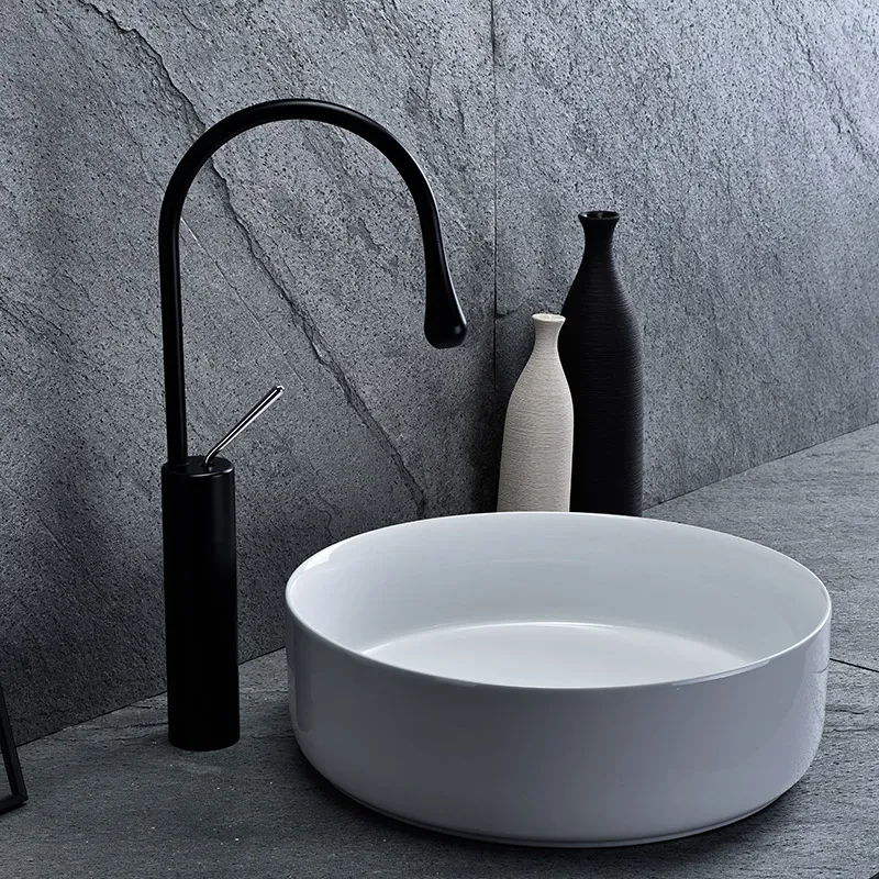 Lavoar baie pe blat formă rotundă lungime 45 cm culoare alb model Elma [3]