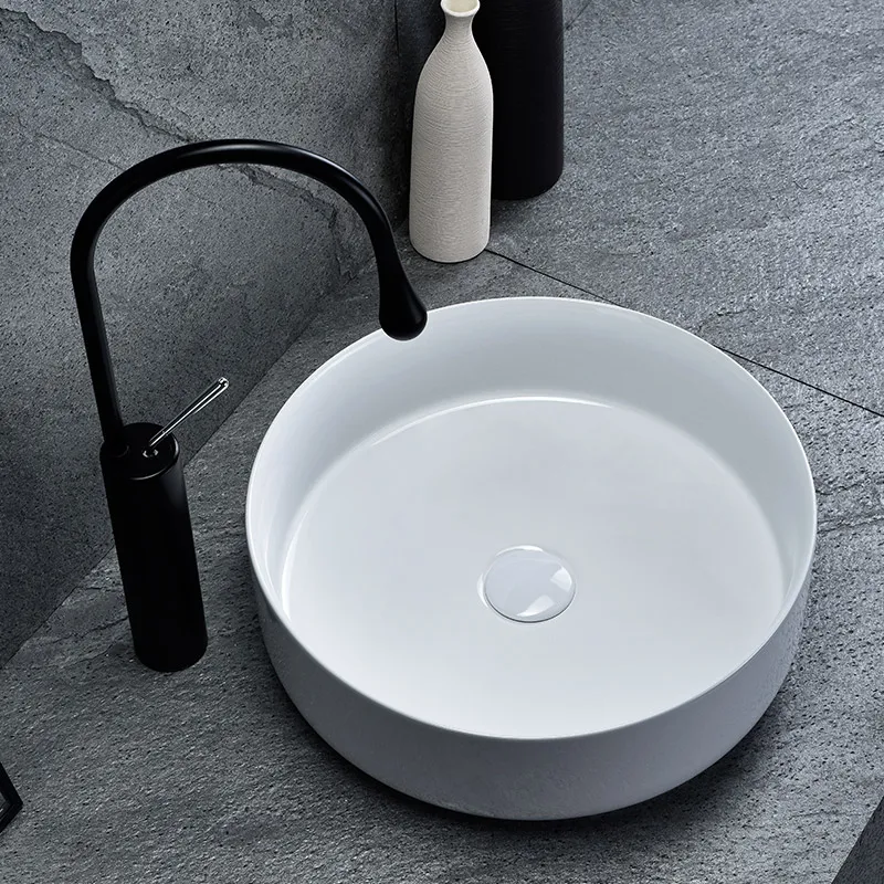 Lavoar baie pe blat formă rotundă lungime 45 cm culoare alb model Elma [4]