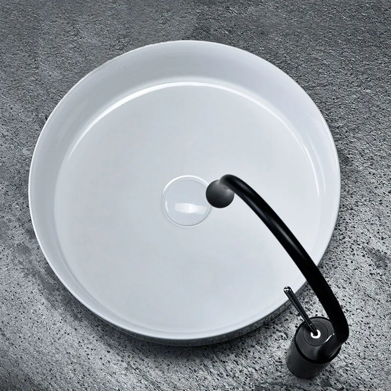 Lavoar baie pe blat formă rotundă lungime 45 cm culoare alb model Elma [6]