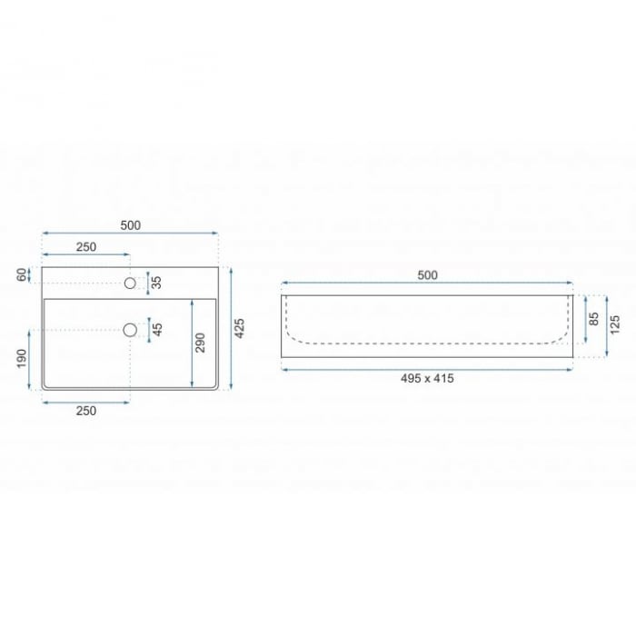 Lavoar baie pe blat formă dreptunghiulară lungime 50 cm culoare alb model Gina [5]