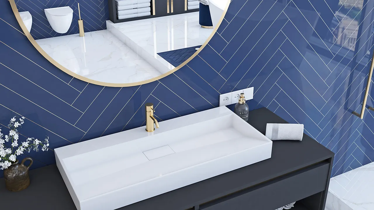 Lavoar baie pe blat formă dreptunghiulară lungime 70 cm culoare alb model Goya [2]