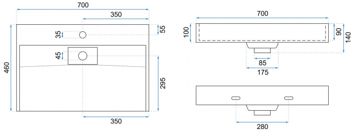 Lavoar baie pe blat formă dreptunghiulară lungime 70 cm culoare alb model Goya [6]