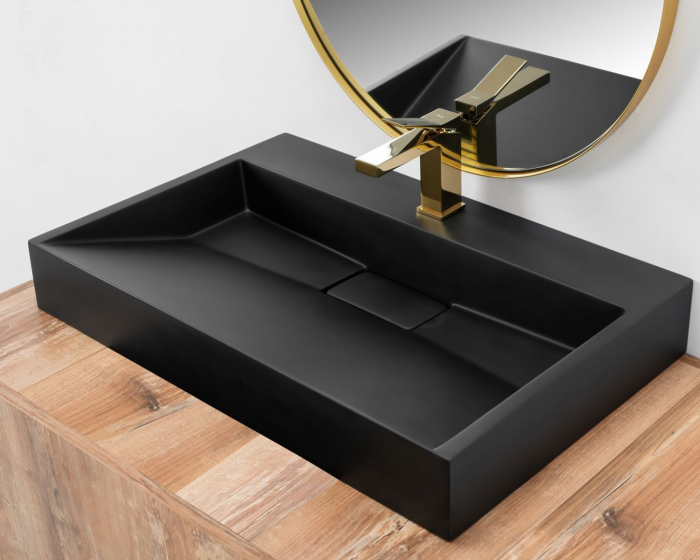 Lavoar baie pe blat formă dreptunghiulară lungime 100 cm culoare negru mat model Goya Black Mat [3]