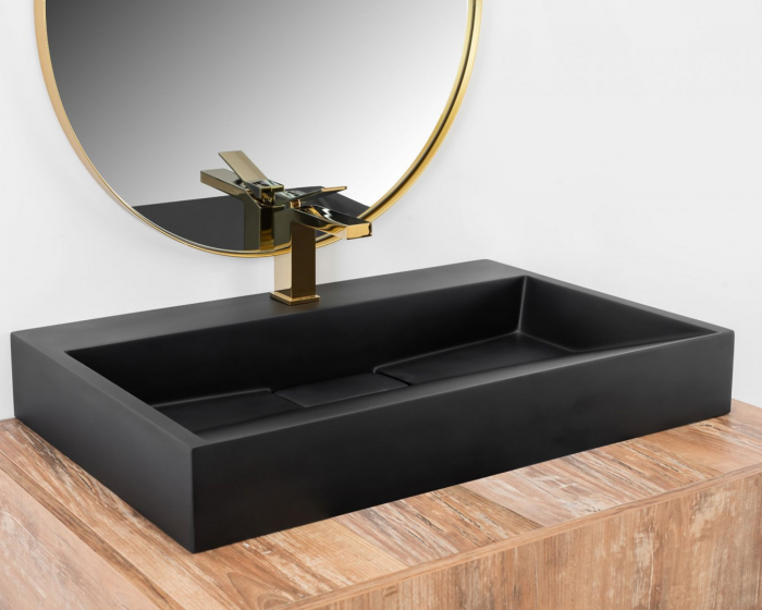 Lavoar baie pe blat formă dreptunghiulară lungime 100 cm culoare negru mat model Goya Black Mat [2]