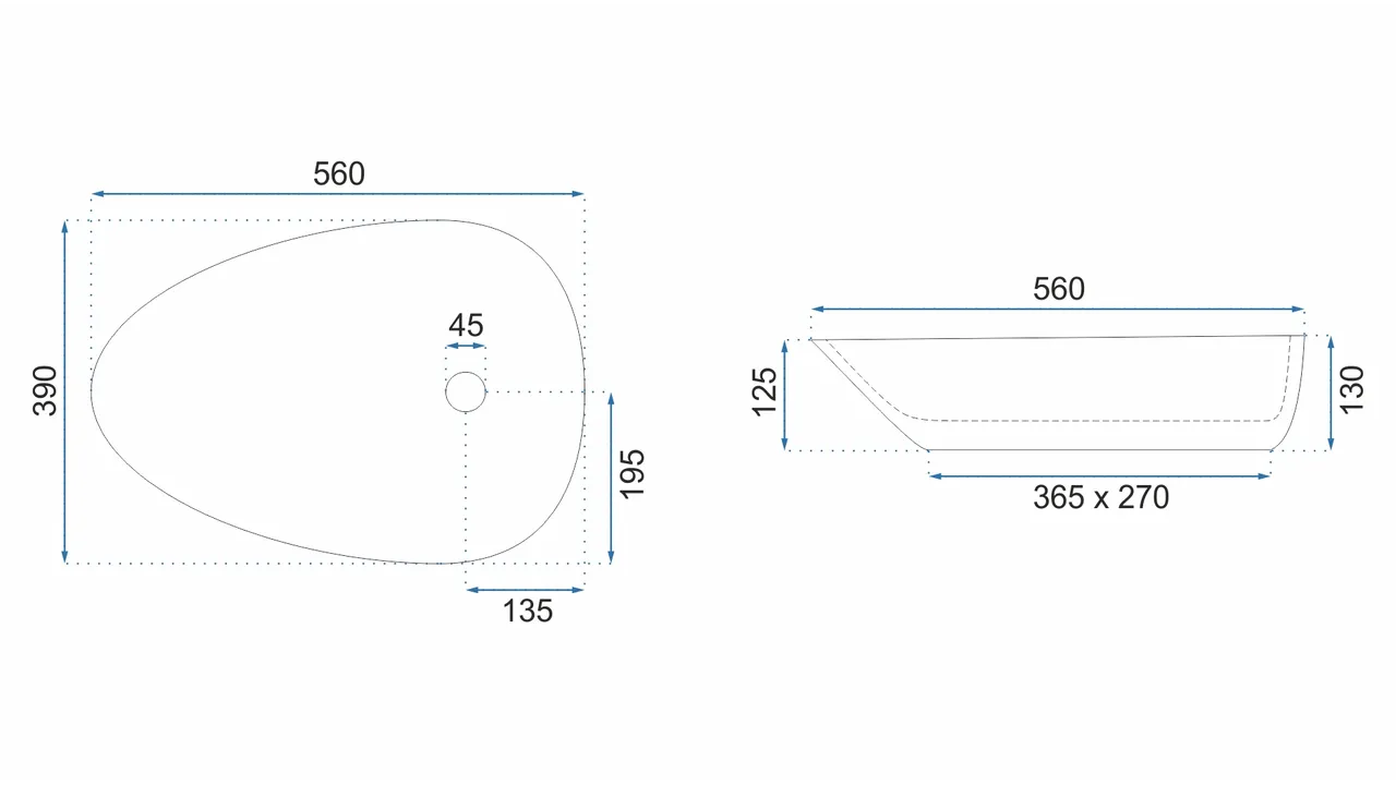 Lavoar baie pe blat formă semiovală lungime 56 cm culoare alb model Greta [6]