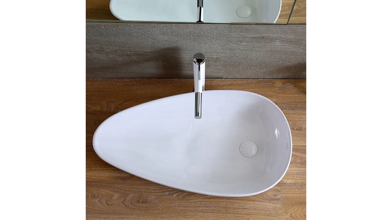Lavoar baie pe blat formă semiovală lungime 77 cm culoare alb model Greta [3]