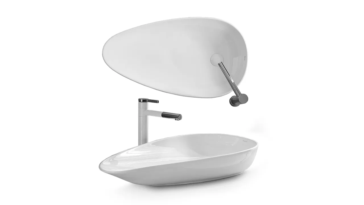 Lavoar baie pe blat formă semiovală lungime 77 cm culoare alb model Greta [7]