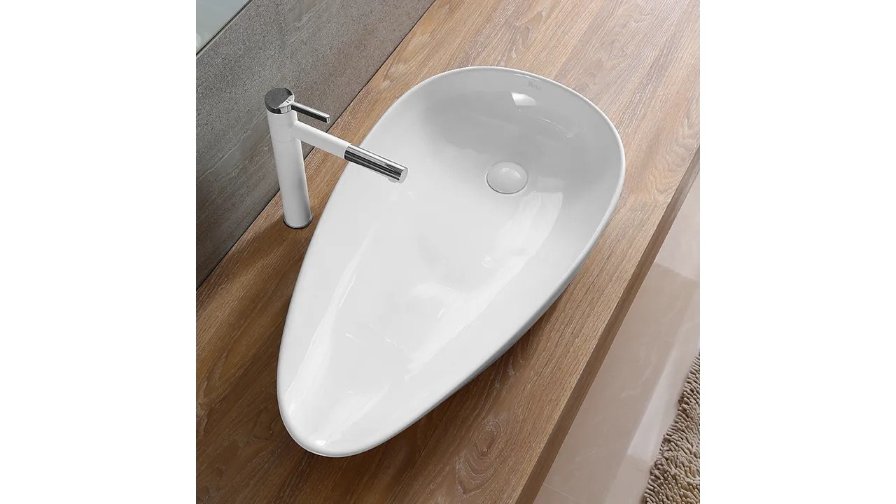 Lavoar baie pe blat formă semiovală lungime 77 cm culoare alb model Greta [2]