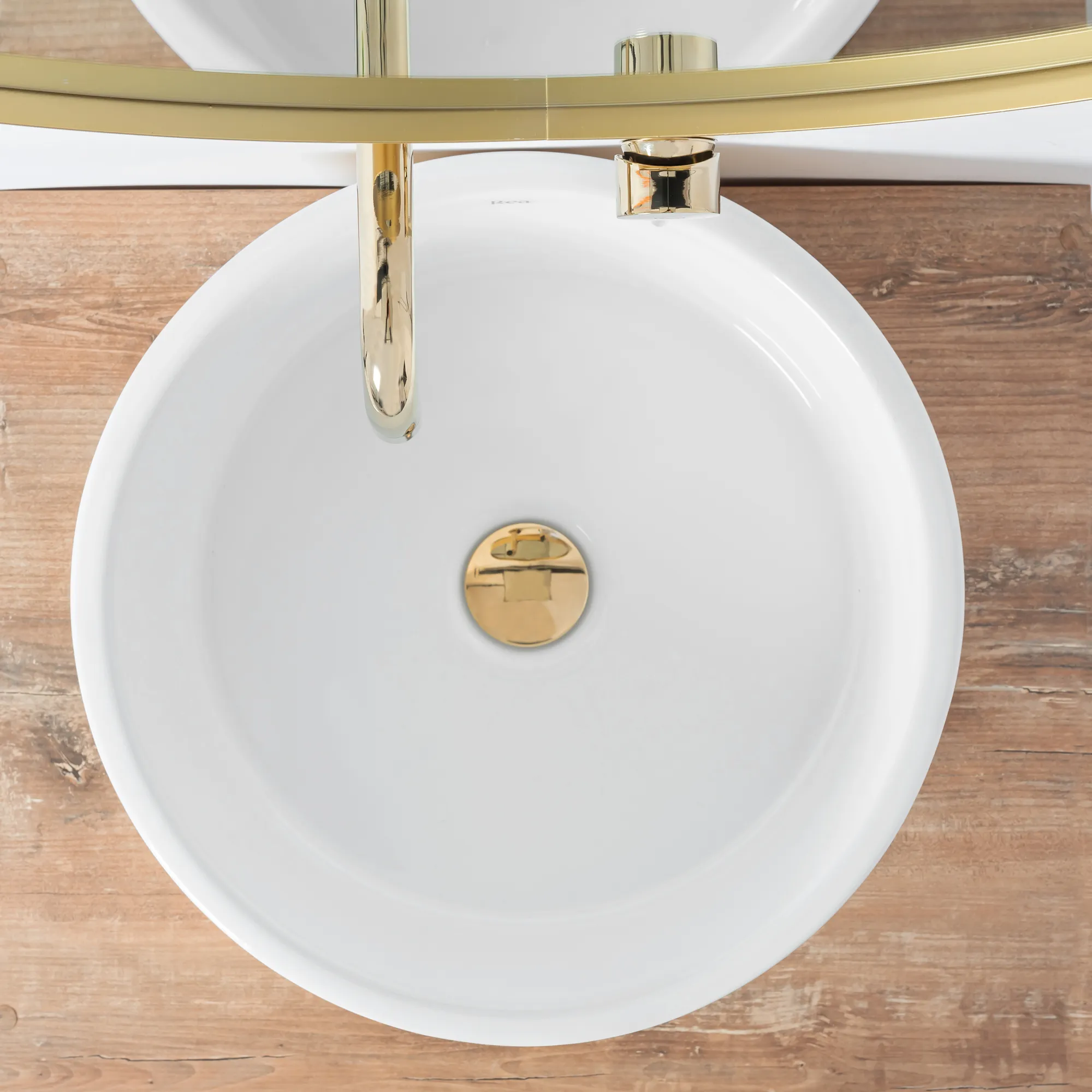 Lavoar baie pe blat formă rotundă lungime 42 cm culoare auriu/alb model Helen [5]