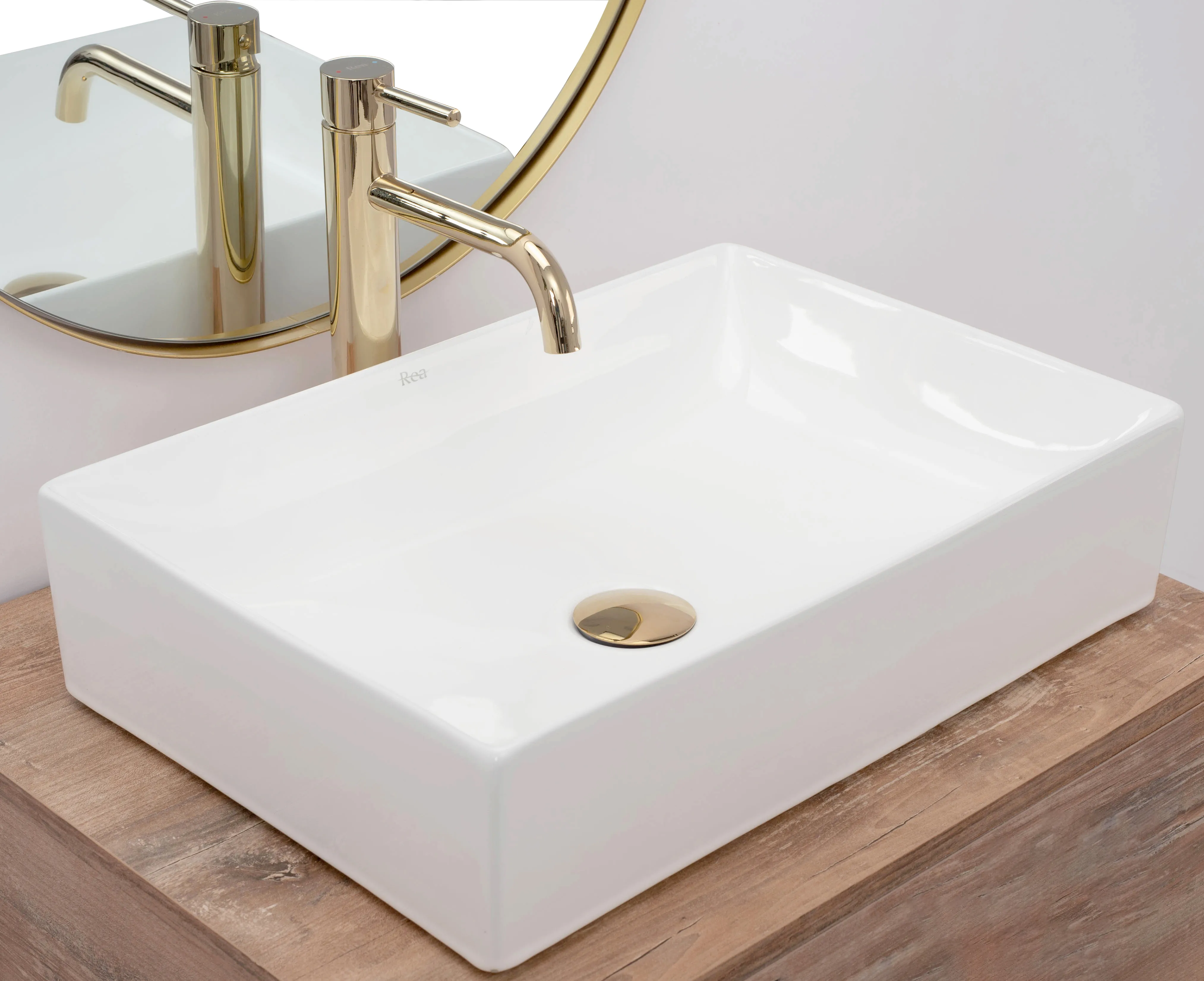 Lavoar baie pe blat formă dreptunghiulară lungime 51 cm culoare alb model Inga White [2]