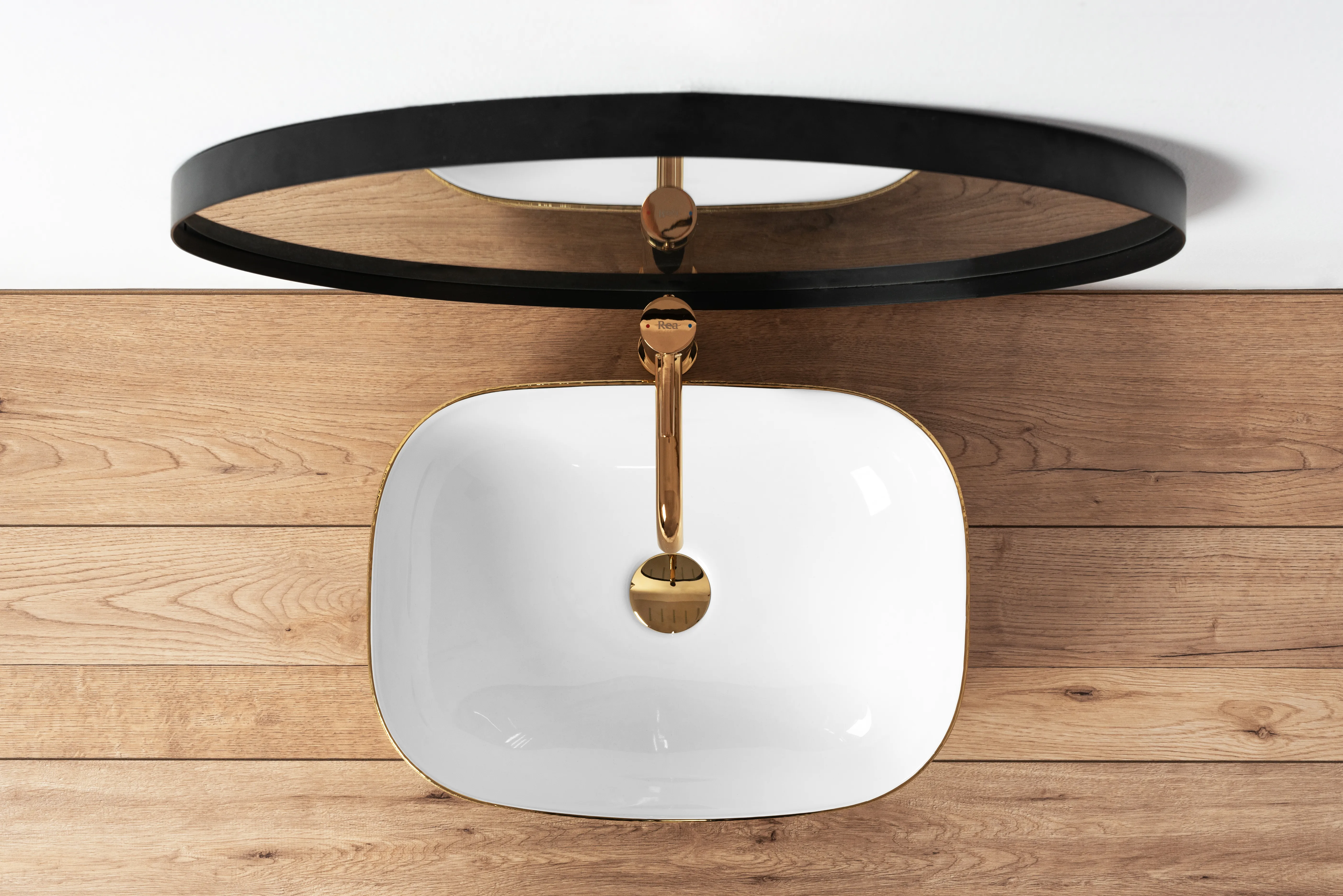 Lavoar baie pe blat formă dreptunghiulară lungime 46 cm culoare auriu/alb model Jenny [5]