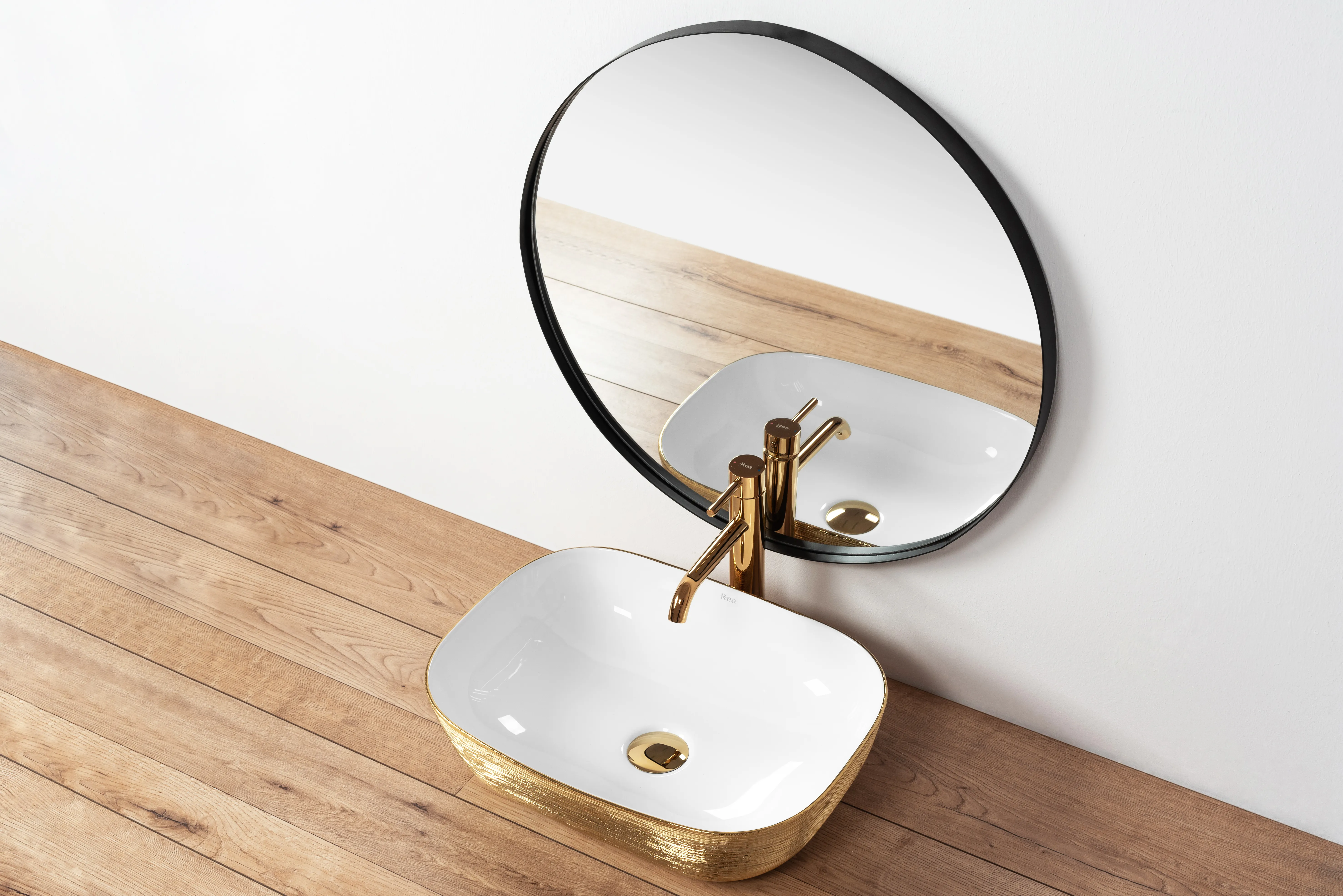 Lavoar baie pe blat formă dreptunghiulară lungime 46 cm culoare auriu/alb model Jenny [3]