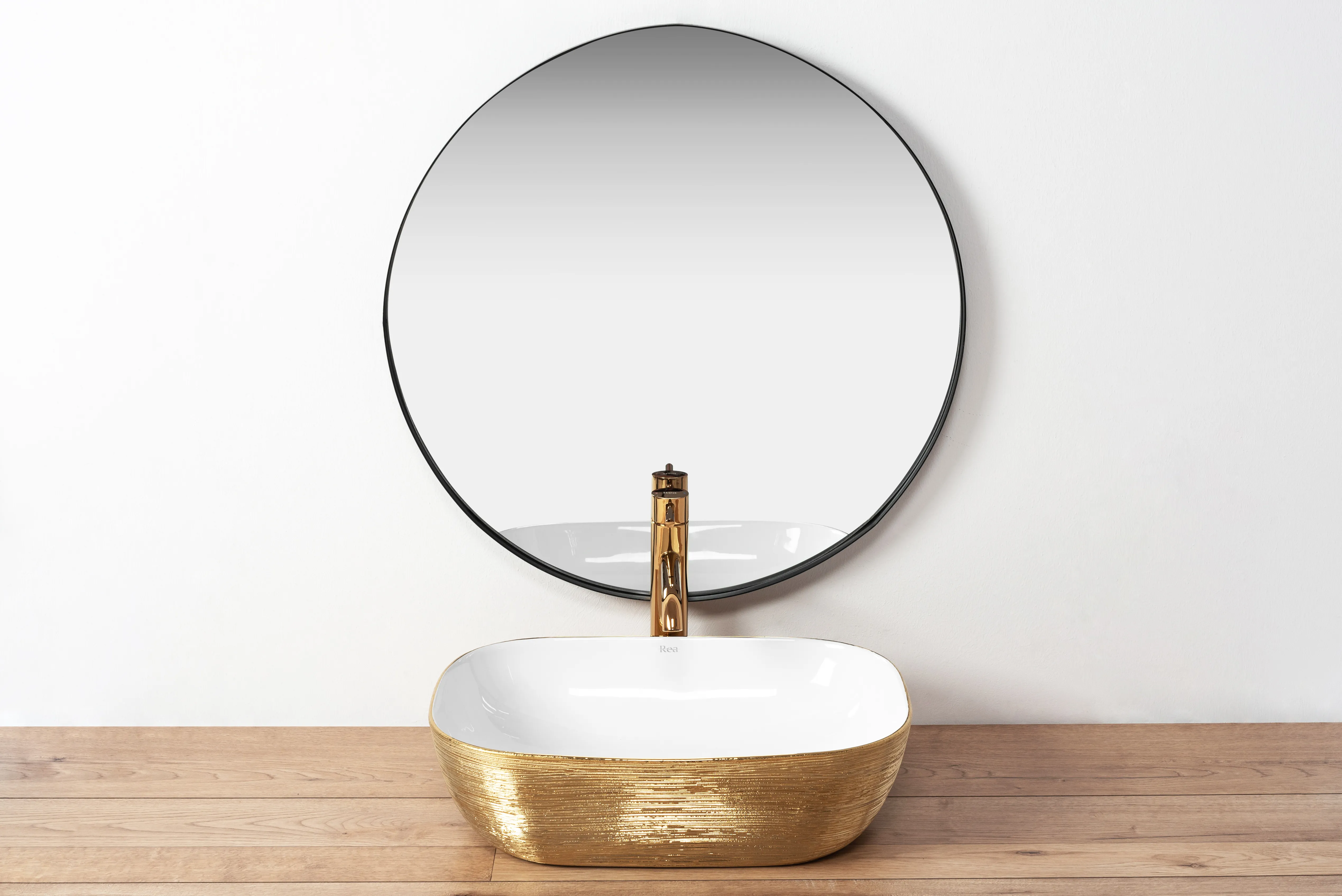 Lavoar baie pe blat formă dreptunghiulară lungime 46 cm culoare auriu/alb model Jenny [4]