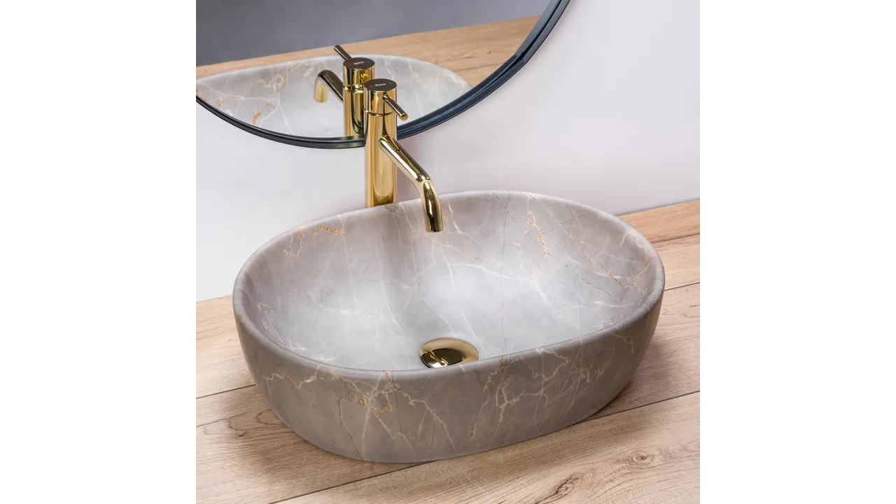 Lavoar pe blat formă semiovală lungime 48 cm culoare crem model Lara Beige [2]