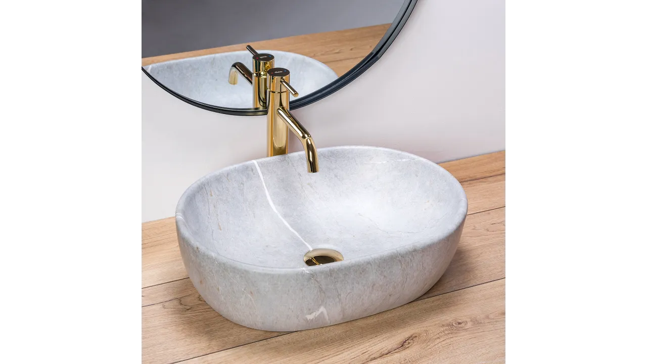 Lavoar baie pe blat formă semiovală lungime 48 cm culoare gri model Lara Grey [2]