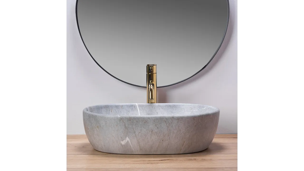 Lavoar baie pe blat formă semiovală lungime 48 cm culoare gri model Lara Grey [3]