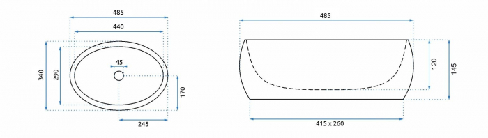 Lavoar pe blat formă ovală lungime 48 cm culoare alb model Linda [5]