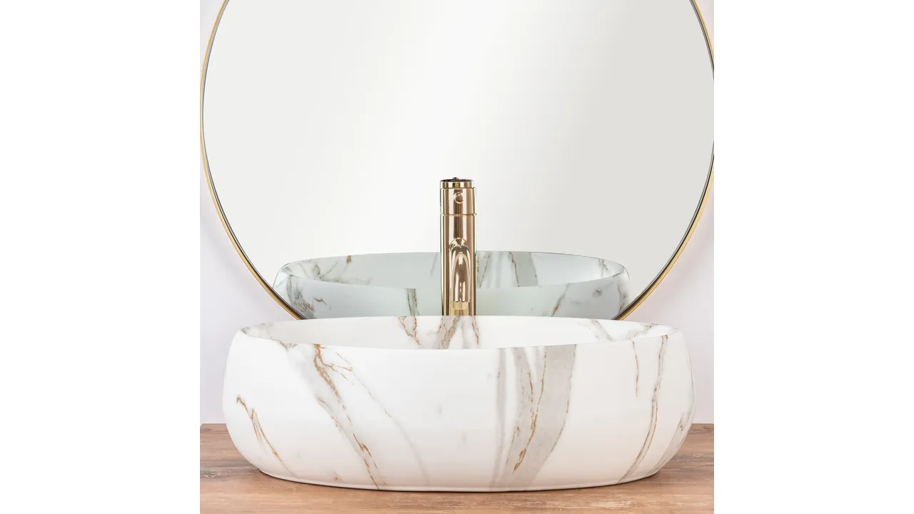 Lavoar baie pe blat formă ovală lungime 48 cm culoare alb mat model Linda Lava Mat [4]