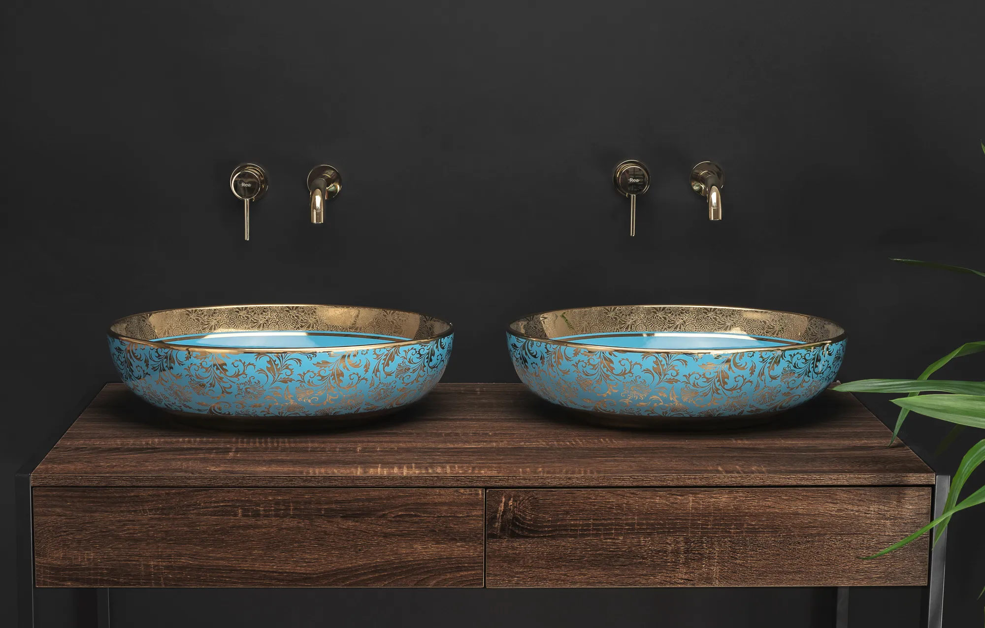 Lavoar pe blat formă ovală lungime 52 cm culoare multicolor model Margot Blue Gold [4]