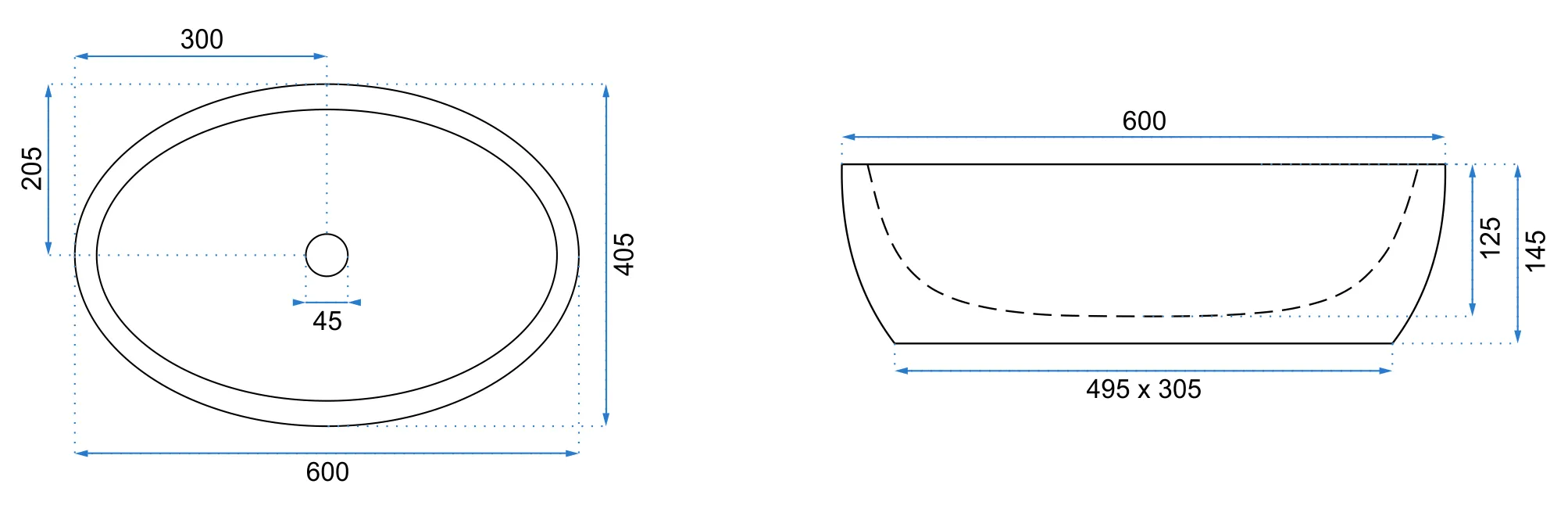 Lavoar pe blat formă ovală lungime 60 cm culoare auriu model Melania Gold [7]