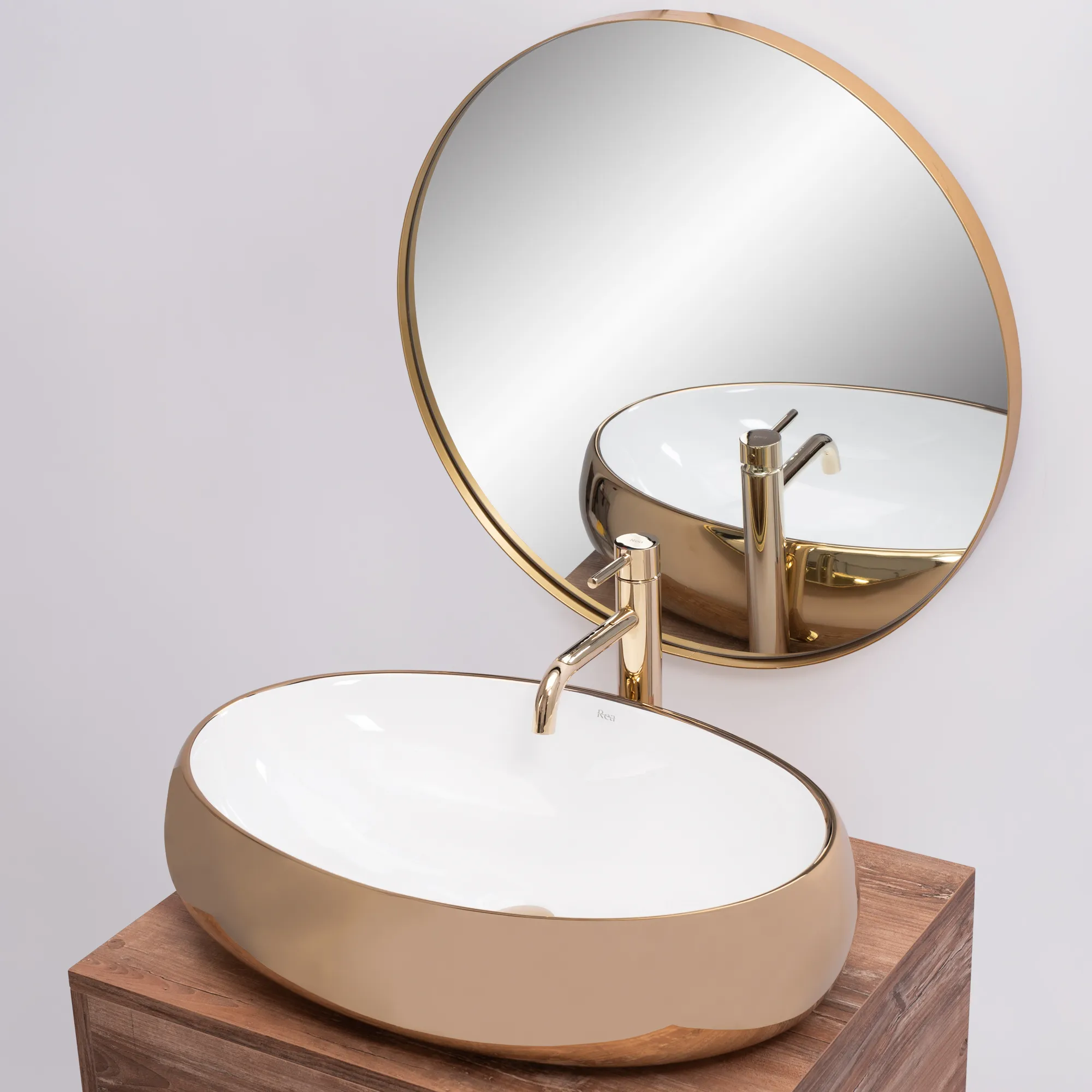 Lavoar pe blat formă ovală lungime 60 cm culoare auriu/alb model Melania Gold White [4]
