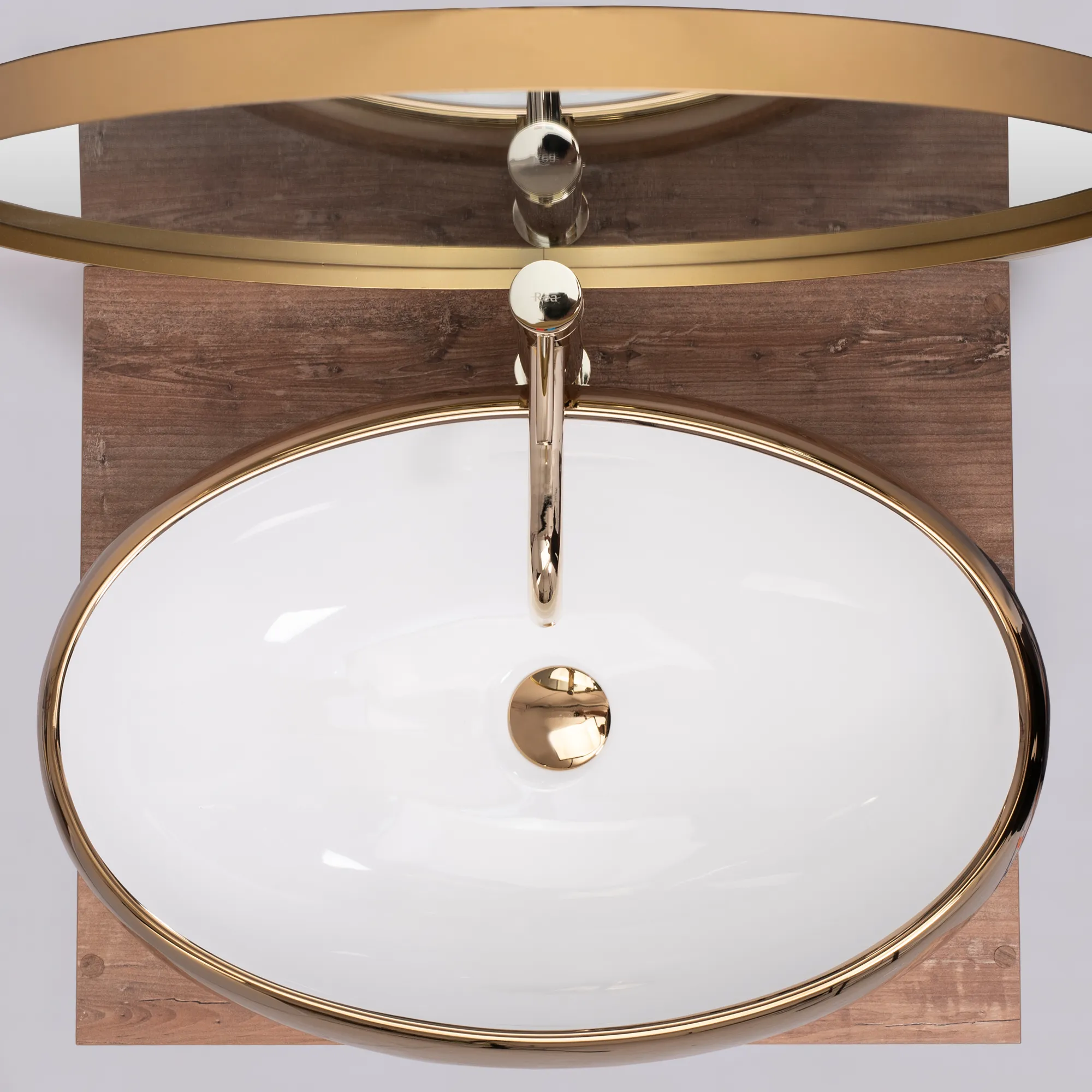Lavoar pe blat formă ovală lungime 60 cm culoare auriu/alb model Melania Gold White [6]