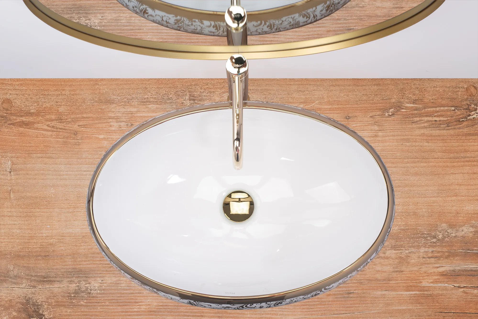 Lavoar pe blat formă ovală lungime 60 cm culoare auriu/alb model Meryl White [4]
