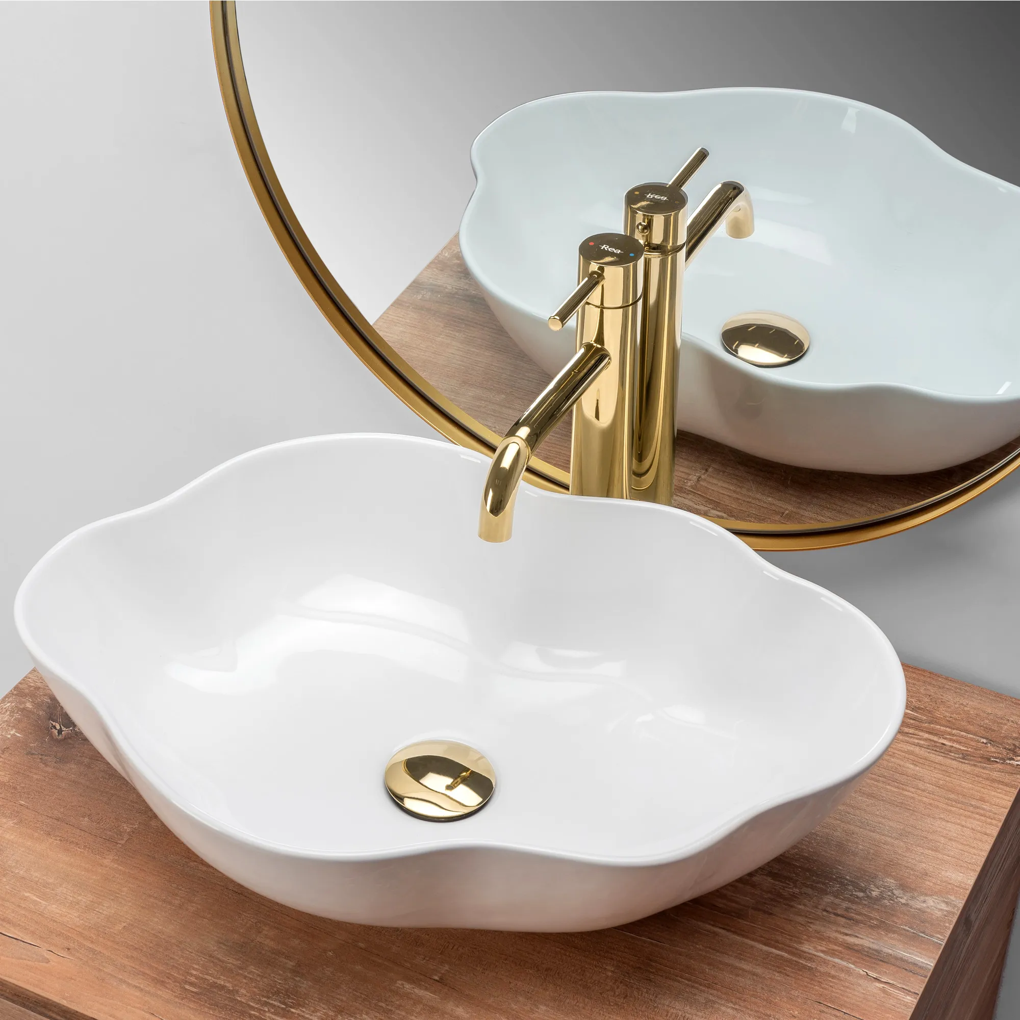 Lavoar baie pe blat formă neregulată lungime 51 cm culoare alb model Pearl [2]