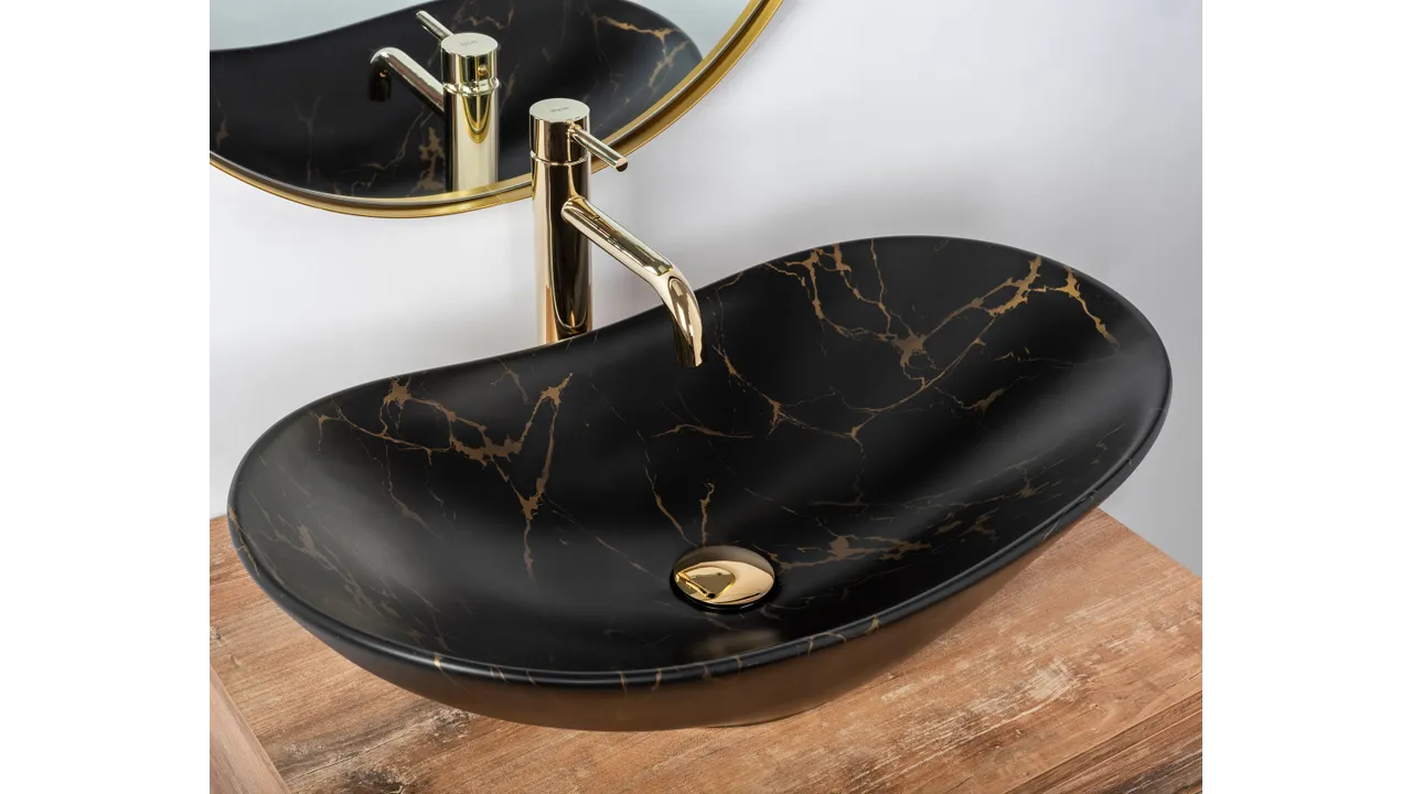 Lavoar pe blat formă semiovală lungime 61 cm culoare negru mat model Royal Marble Black Mat [2]