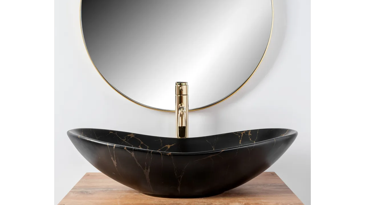 Lavoar pe blat formă semiovală lungime 61 cm culoare negru mat model Royal Marble Black Mat [3]