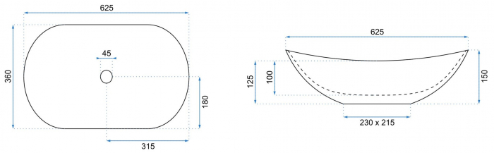 Lavoar pe blat formă semiovală lungime 62 cm culoare alb/gri model Royal Shiny [6]