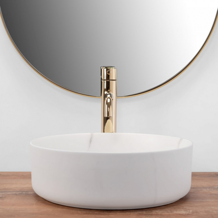Lavoar pe blat formă rotundă lungime 36 cm culoare alb model Sami Marble Mat [4]