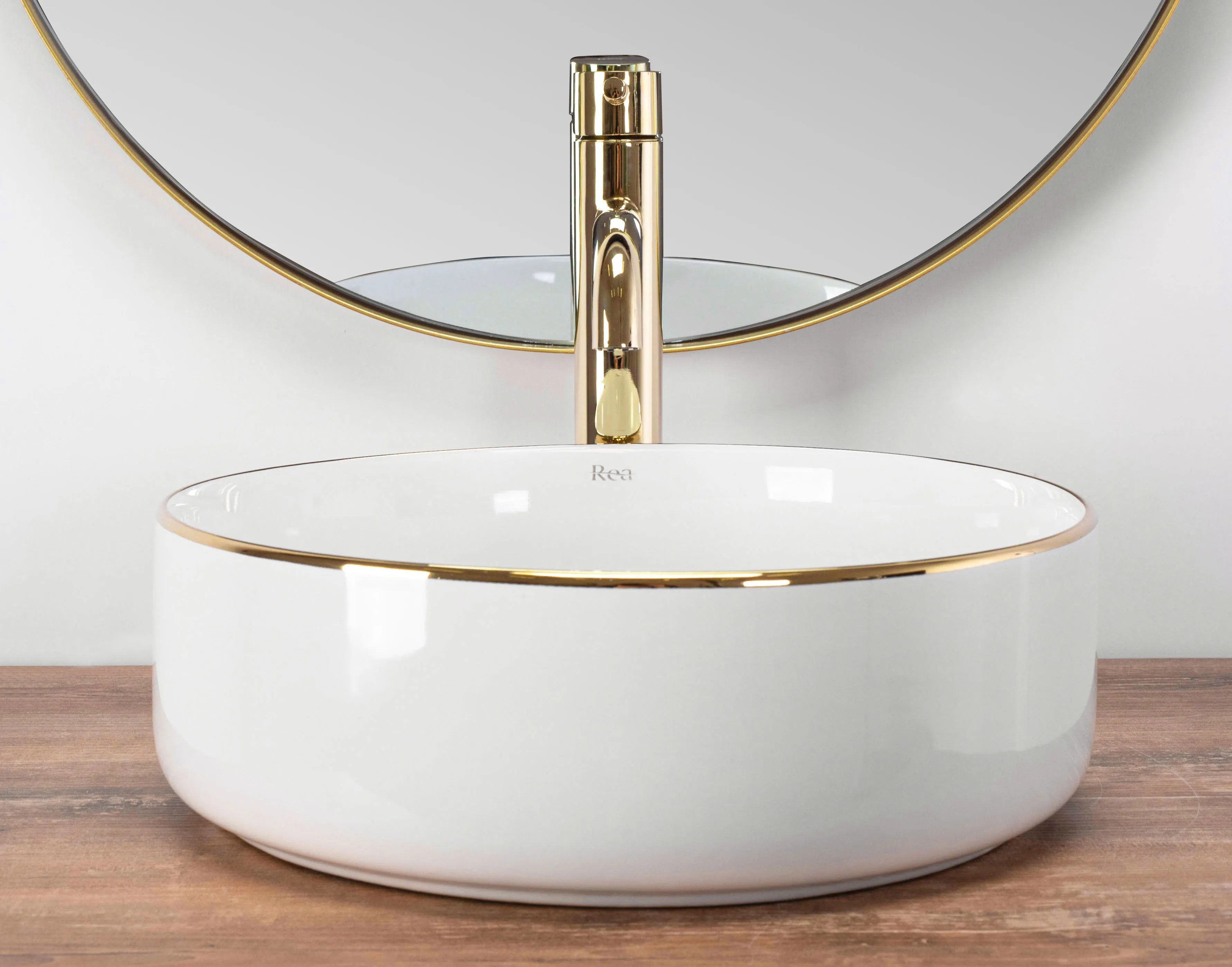 Lavoar pe blat formă rotundă lungime 36 cm culoare alb/auriu model Sami White Gold [4]