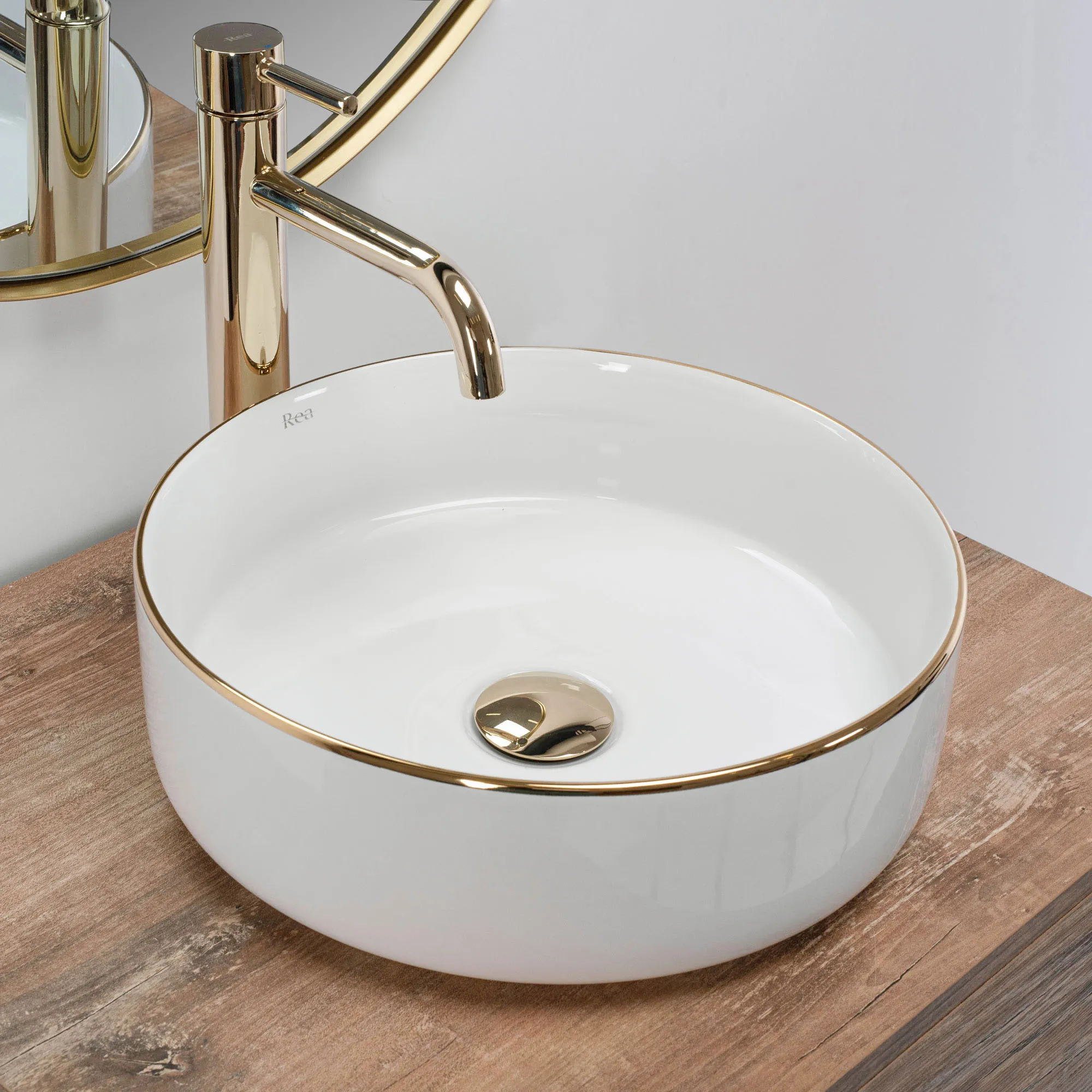 Lavoar pe blat formă rotundă lungime 36 cm culoare alb/auriu model Sami White Gold [2]