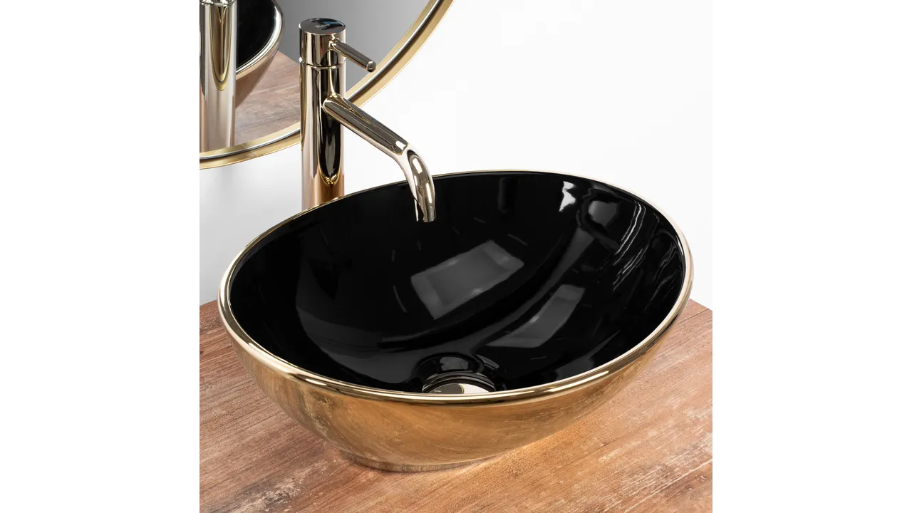Lavoar baie pe blat formă ovală lungime 41 cm culoare auriu/negru model Sofia Black Gold [2]