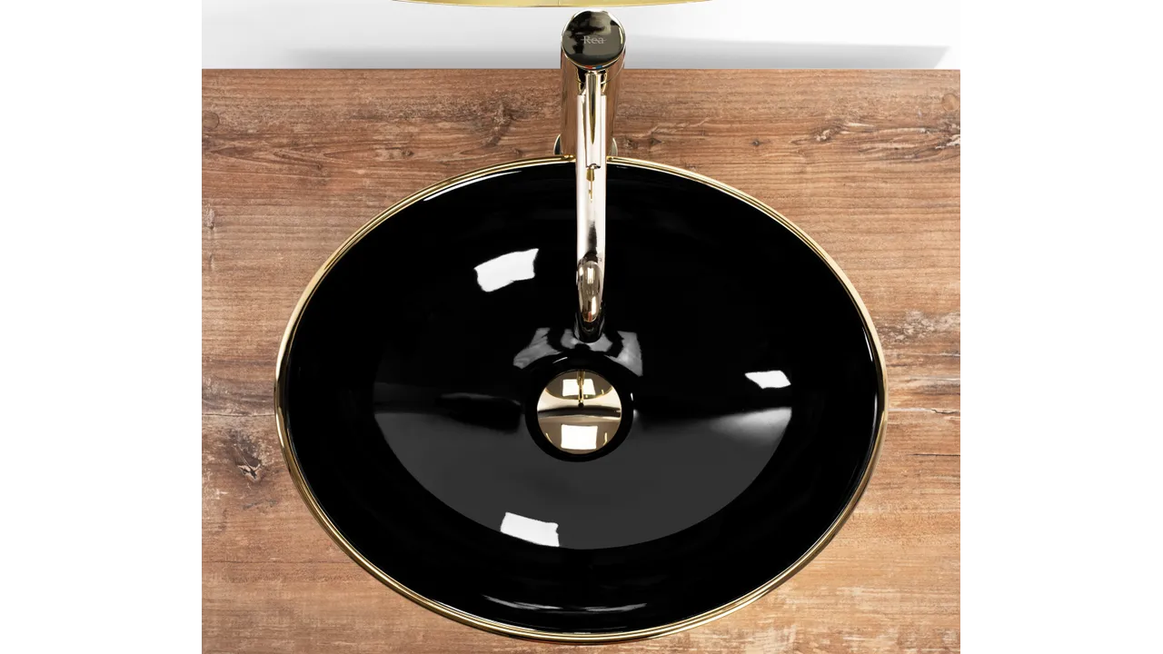 Lavoar baie pe blat formă ovală lungime 41 cm culoare auriu/negru model Sofia Black Gold [5]