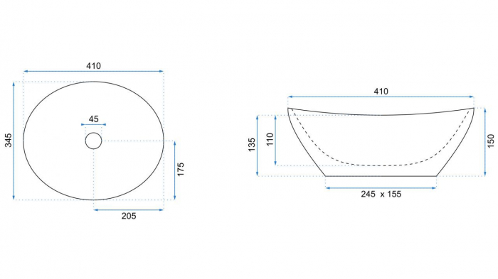 Lavoar baie pe blat formă ovală lungime 41 cm culoare auriu model Sofia Gold [7]