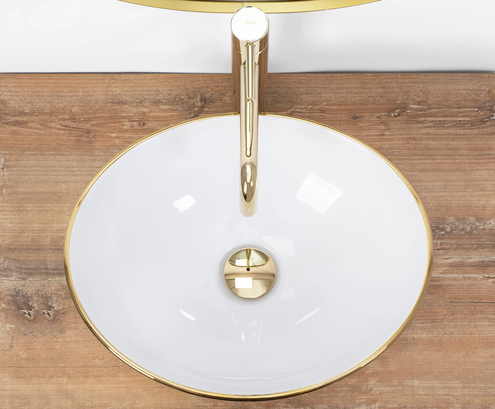 Lavoar baie pe blat formă ovală lungime 41 cm culoare auriu/alb model Sofia Gold White [4]