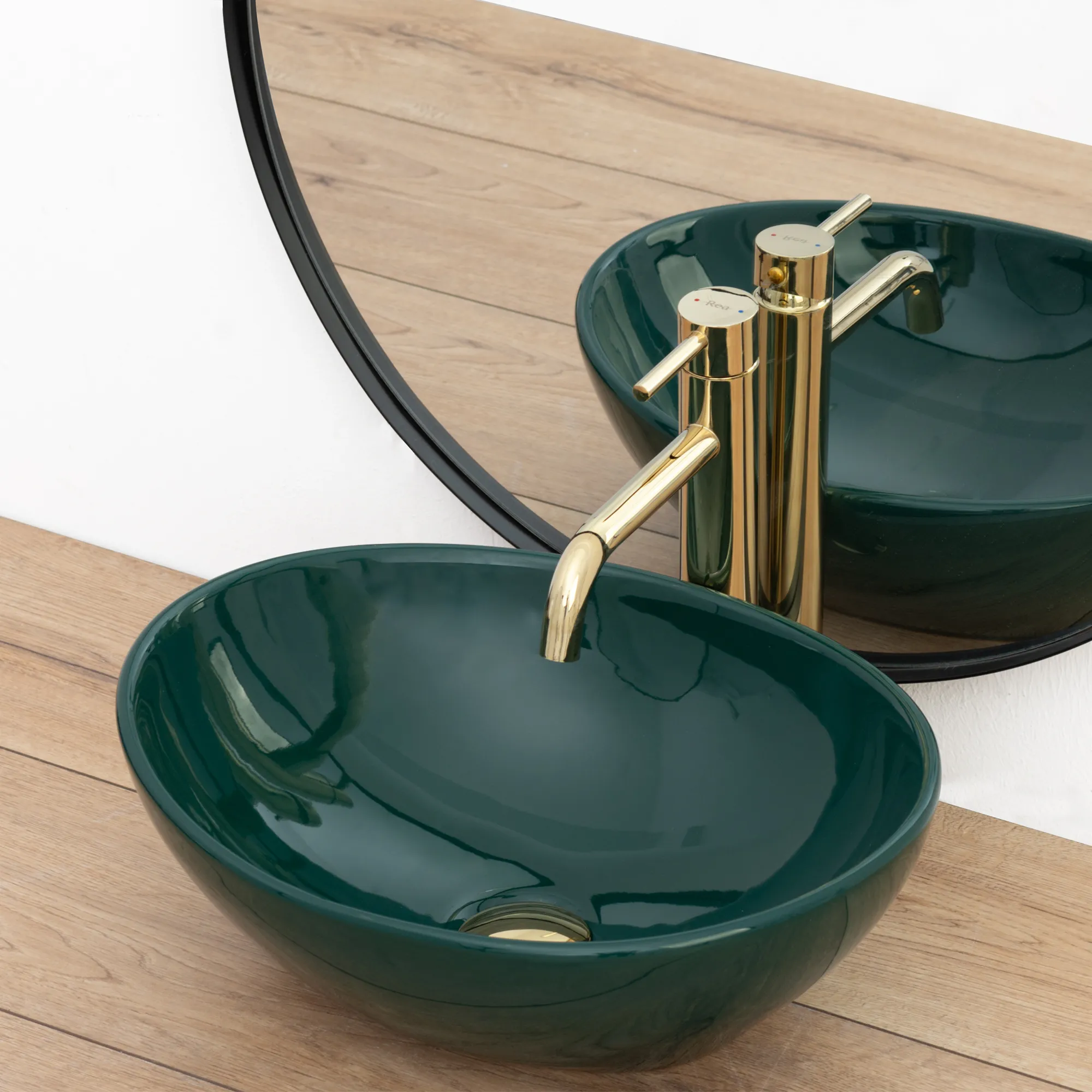 Lavoar baie pe blat formă ovală lungime 41 cm culoare verde model Sofia Green [3]
