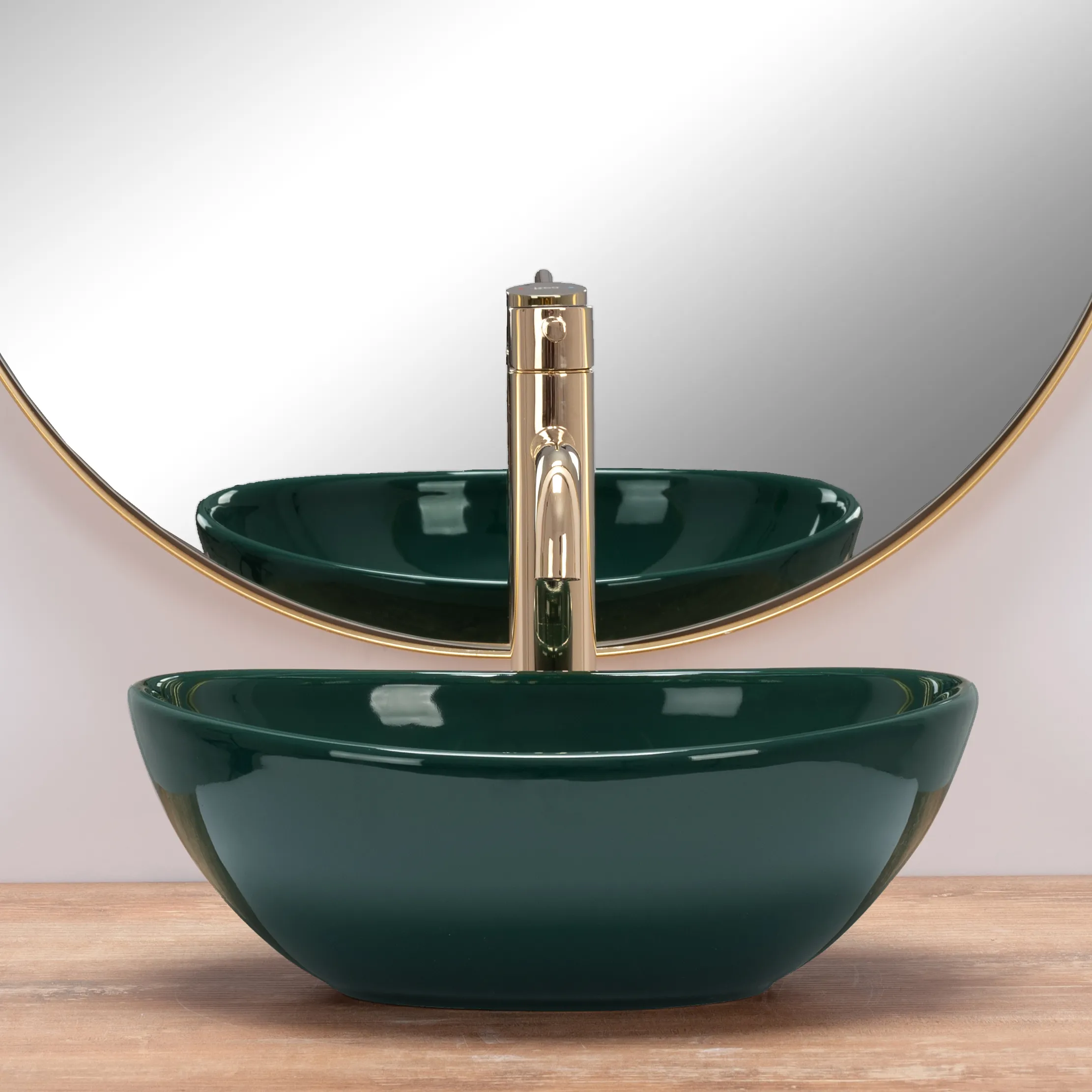 Lavoar baie pe blat formă ovală lungime 34 cm culoare verde model Sofia Mini Green Shiny [3]